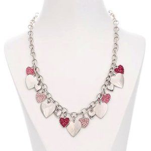 Silver-Tone Pavé Heart Charm Statement Necklace, 18" + 3" extender